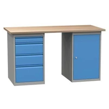 Munkapad, sz x mé x ma: 1200x700x827 mm, kék RAL5012 / szürke RAL7035, 4 fiók, 1 szekrény