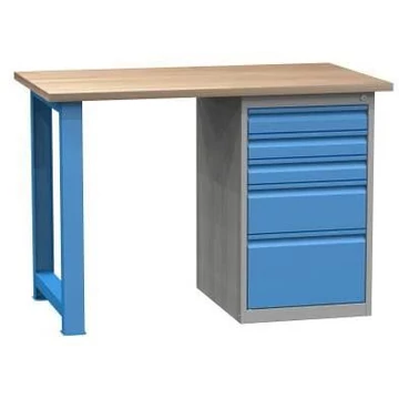 Munkapad, sz x mé x ma: 1200x700x827 mm, kék RAL5012 / szürke RAL7035, 5 fiók