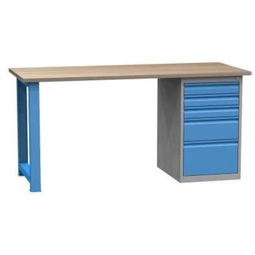 Munkaasztal, szélesség x mélység x magasság: 1700x700x827 mm, kék RAL5012 / szürke RAL7035, 5 fiók