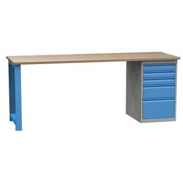 Munkaasztal, szélesség x mélység x magasság: 2100x700x827 mm, kék RAL5012 / szürke RAL7035, 5 fiók