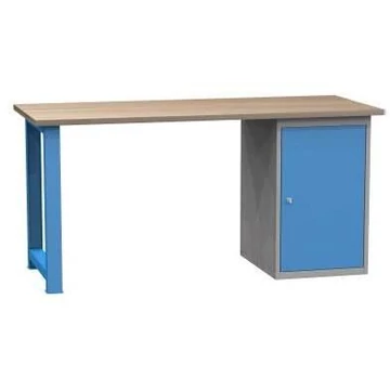 Munkaasztal, szélesség x mélység x magasság: 1700x700x827 mm, kék RAL5012 / szürke RAL7035, 1 szekrény