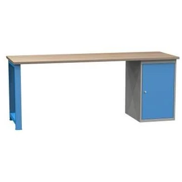 Munkaasztal, szélesség x mélység x magasság: 2100x700x827 mm, kék RAL5012 / szürke RAL7035, 1 szekrény