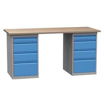 Munkaasztal, szélesség x mélység x magasság: 1700x700x827 mm, kék RAL5012 / szürke RAL7035, 8 fiók