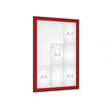 Tradition kirakat, vitrin kültérre, 1050 x 750 mm, 9 x A4, keretszíne bíborvörös RAL3004