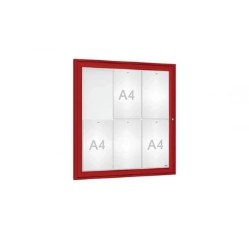 Tradition kirakat, vitrin kültérre, 750 x 750 mm, 6 x A4, keretszíne bíborvörös RAL3004