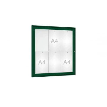 Tradition kirakat, vitrin kültérre, 750 x 750 mm, 6 x A4, a keret színe zöld RAL6005