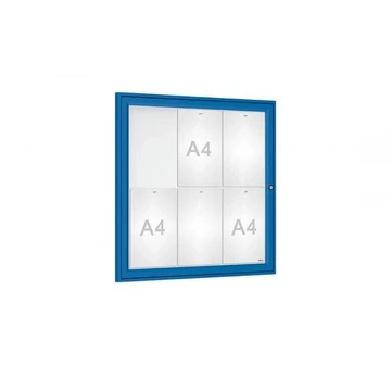 Tradition kirakat, vitrin kültérre, 750 x 750 mm, 6 x A4, keretszíne kék RAL5010