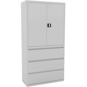Acél polcos szekrény irattartóval, 3 fiók + szekrény 999 mm, szín: szürke RAL7035