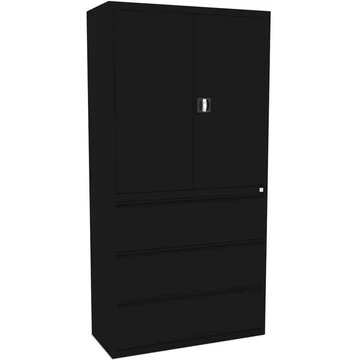 Acél polcszekrény irattartóval, 3 fiók + szekrény 999 mm, szín: fekete RAL9005