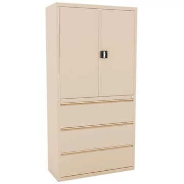 Acél polcos szekrény irattartóval, 3 fiók + szekrény 999 mm, szín: bézs RAL1015