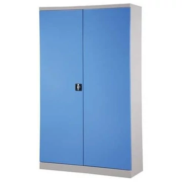 Polcos műhelyszekrény, szárnyas ajtók, ma x sz x mé: 1990 x 1200 x 600 mm, polcterhelés 100 kg, szín világosszürke RAL7035 / kék RAL5012