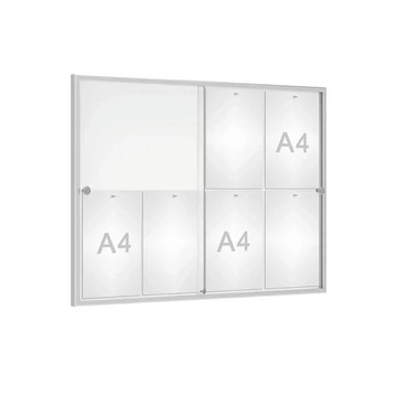 „Referencia” vitrin, beltéri használatra, 750 x 1000 mm, hátfal fémlemez, alumínium váz