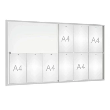 „Referencia” vitrin, beltéri használatra, 750 x 1400 mm, hátfal fémlemez, alumínium váz