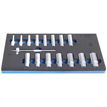 Dugókulcs készlet 3/8 hüvelyk, hosszú kivitel, 6 knt. (8-22) és csúszó fogantyú, UNIOR, 16 db.