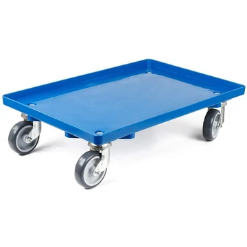 Szállító kocsi 600 x 400 mm, zárt, 4 beálló görgő gumi futófelülettel, kék színű.