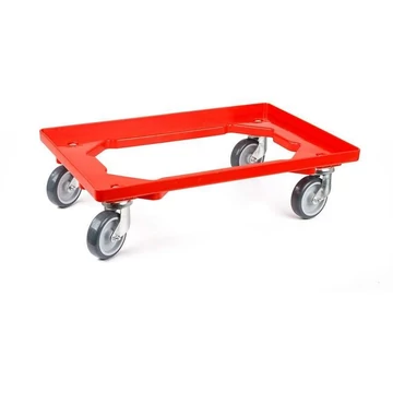 Szállító kocsi 600 x 400 mm, nyitott, 4 beálló görgő gumi futófelülettel, piros színű