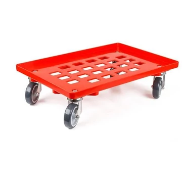 Szállító kocsi 600 x 400 mm, rácsfelülettel, 4 beálló görgő gumi futófelülettel, piros színű