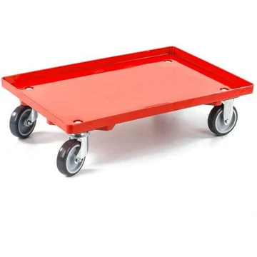 Szállító kocsi 600 x 400 mm, zárt, 2 beálló és 2 fix görgő gumi futófelülettel, piros színű