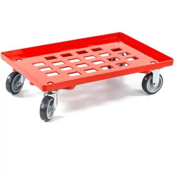 Szállító kocsi 600 x 400 mm, rácsfelülettel, 2 beálló és 2 fix görgő gumi futófelülettel, piros színű