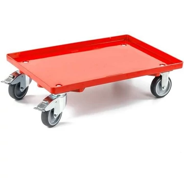 Szállító kocsi 600 x 400 mm, zárt, 4 beálló görgő gumi futófelülettel (2 fékkel), piros színű
