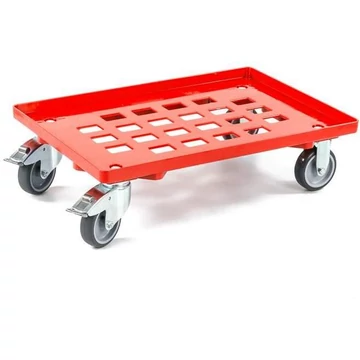 Szállító kocsi 600 x 400 mm, rácsfelülettel, 4 beálló görgő gumi futófelülettel (2 fékkel), piros szín