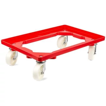 Szállító kocsi 600 x 400 mm, nyitott, 4 beálló görgő műanyag kerekekkel, piros színű