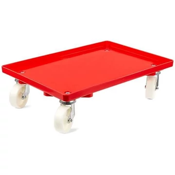 Szállító kocsi 600 x 400 mm, zárt, 4 beálló görgő műanyag kerekekkel, piros színű