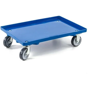 Szállító kocsi 600 x 400 mm, zárt, 2 kormány és 2 rögzített görgő, gumikerekekkel, kék színű