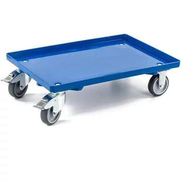 Szállító kocsi 600 x 400 mm, zárt, 4 beálló görgő gumi futófelülettel (2 fékkel), kék színű