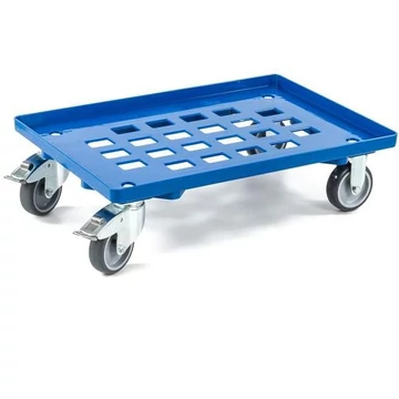 Szállító kocsi 600 x 400 mm, rácsfelülettel, 4 beálló görgő gumi futófelülettel (2 fékkel), kék szín