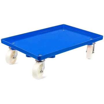 Szállító kocsi 600 x 400 mm, zárt, 4 beálló görgő műanyag kerekekkel, kék színű