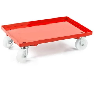 Szállítókocsi 600 x 400 mm, zárt, 2 beálló és 2 fix görgő műanyag kerekekkel, piros színű