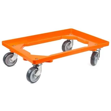Szállító kocsi 600 x 400 mm, nyitott, 4 beálló görgő gumi futófelülettel, narancssárga színű
