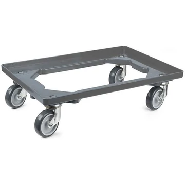 Szállító kocsi 600 x 400 mm, nyitott, 4 beálló görgő gumi futófelülettel, szürke színű