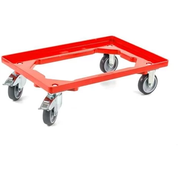 Szállító kocsi 600 x 400 mm, nyitott, 4 beálló görgő gumi futófelülettel (2 fékkel), piros színű