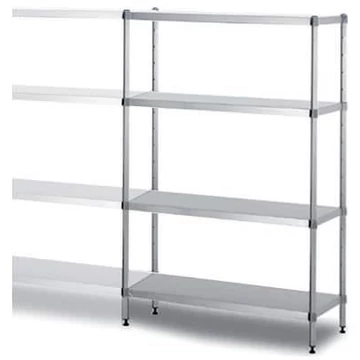 Rozsdamentes acél csavar nélküli, dugaszolható állvány, 4 sima polc, ma x sz x mé: 1800x800x400 mm