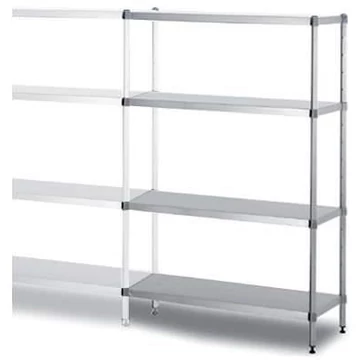 Rozsdamentes acél csavar nélküli, dugaszolható állvány, 4 sima polc, ma x sz x mé: 1800x800x400 mm, toldalék állvány