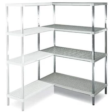 Rozsdamentes acél csavar nélküli, dugaszolható állvány, 4 perforált PP polc, ma x sz x mé: 2000x1500x400 mm