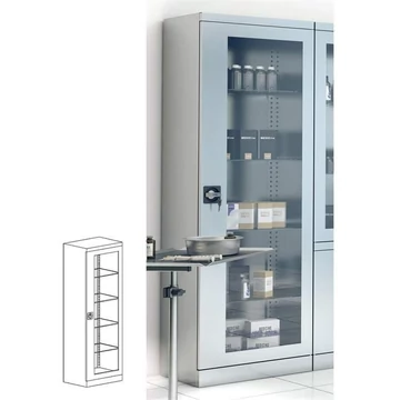 Rozsdamentes acél szekrény, üvegezett, szárnyas ajtók, ma x sz x mé: 1800 x 600 x 435 mm