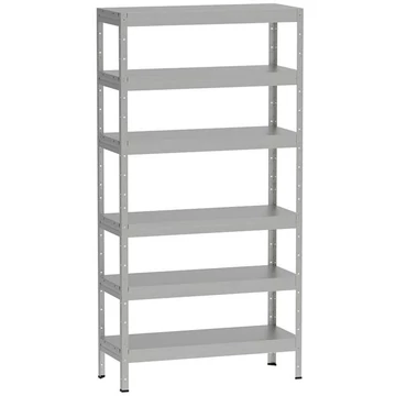 Gazdaságos, csavar nélküli, dugaszolható állvány, ma x sz x mé: 2000 x 1000 x 400 mm, 6 db acéllemez polc, 175 kg, szürke színű RAL7035