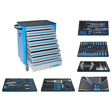 Szervizkocsi EUROVISION, sz x mé x ma: 800x440x923 mm, 8 fiók és 6x UNIOR kéziszerszámkészlet, 237 db.