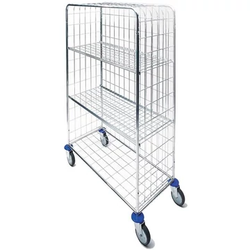 Rácsos szállító kocsi, krómozott, 2 állítható polc, m x h x sz: 1500x530x1090 mm