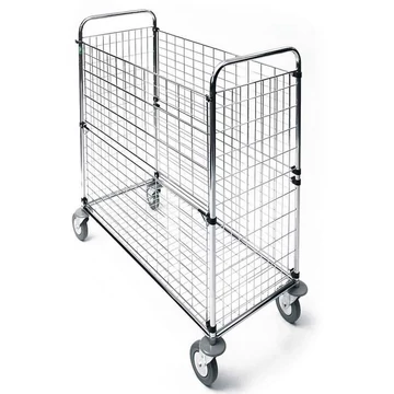 Rácsos szállító kocsi, krómozott, 1 hosszanti fal összehajtható, m x h x sz: 1050 x 530 x 1100 mm