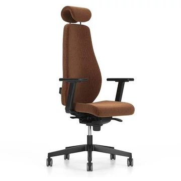 BJARG irodai forgószék fejtámlával, magas háttámlával, szinkron mechanikával, RIVET szövethuzattal, barna szín
