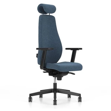 BJARG irodai forgószék fejtámlával, magas háttámlával, szinkron mechanikával, szövetburkolattal RIVET, kék szín