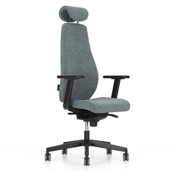 BJARG irodai forgószék fejtámlával, magas háttámlával, szinkron mechanizmussal, szövetburkolattal RIVET, színe világosszürke