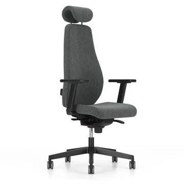 BJARG irodai forgószék fejtámlával, magas háttámlával, szinkron mechanizmussal, szövetburkolattal RIVET, sötétszürke színű