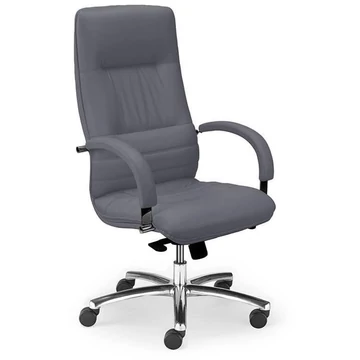 LINEA vezetői forgószék, karfákkal, krómozott acél vázzal, puha bőr kárpittal - világosszürke