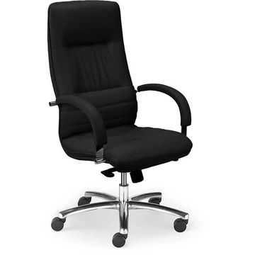 LINEA vezetői forgószék karfákkal, krómozott acél vázzal, puha bőr kárpittal - fekete