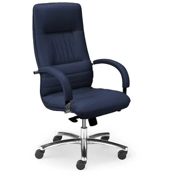 LINEA vezetői forgószék, karfákkal, krómozott acél vázzal, puha bőr kárpittal - sötétkék